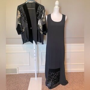 Vintage Spencer Alexis 6 dress jacket set velvet black sheer floral formal boho